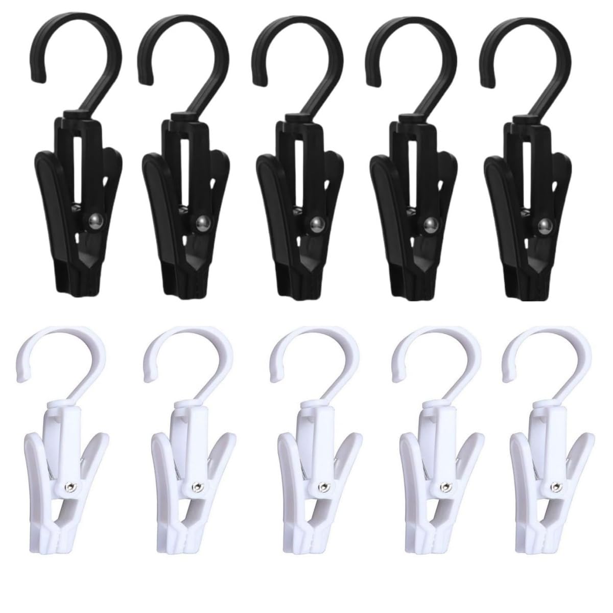Photo 1 of 10 PCS Laundry Hooks with Clips?Clothes pins?360° Rotating Hook Clips, Hangers Clip Socks Curtain Towels Bathroom Closet Kitchen Office (Black White)