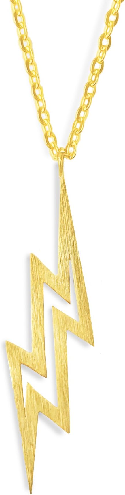Altitude Boutique Simple Lightning Necklace Pendant, The Flash Necklace, Lightning Bolt Brushed Unisex (Gold, Silver)