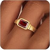 ZHESHY Birthstone Gold Rings for Women Non Tarnish Vintage Chunky Gemstone Emerald Rings 14K Gold Plated CZ Signet Thumb Rings Band Jewelry Gift for Birthday Size 6-11