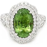 LAWSONS FINE JEWELRY GIA Certified Paraiba Tourmaline and Diamond Ring, 4.23ct Oval Green Tourmaline, 1.20ct Natural Diamonds, Platinum Setting