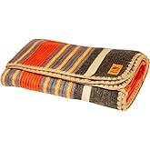 ALPAKITAS Alpaca Wool Blanket Throw | Large, Beautiful, Warm, Stripes | 64 x 45 inches | Ultra-Soft, Hypoallergenic and Breathable | Non-Itchy or Scratchy (Orange and Blue)