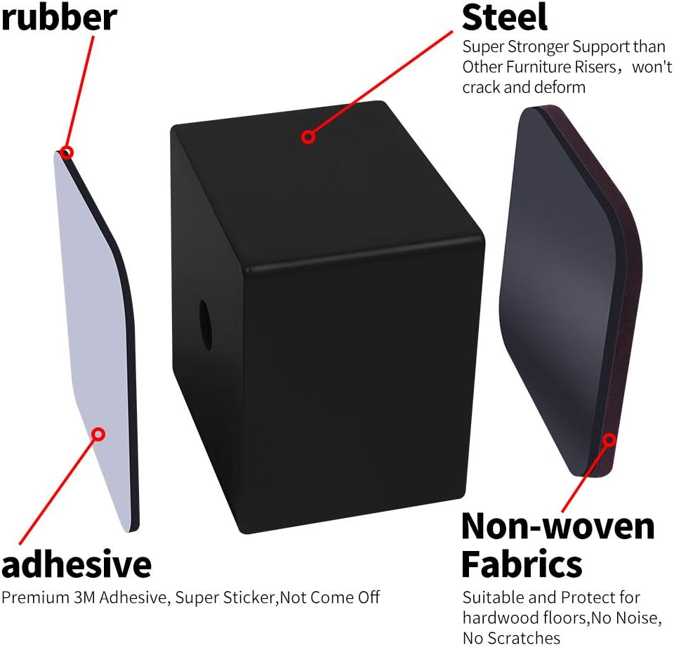 Ezprotekt 2 Inch Bed Risers - Solid Steel Self-Adhesive Furniture Riser or Bed Lift, Creates an Additional 2 Inches of Height for Table, Chair, Desk or Sofa Riser (4Pack,2 Inch Black): Home & Kitchen