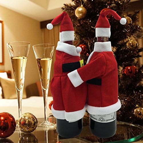 FEFEHOME Christmas Wine Bottle Cover Gift Bags Christmas Santa Lady and Men Dress (Set of 2) (D)