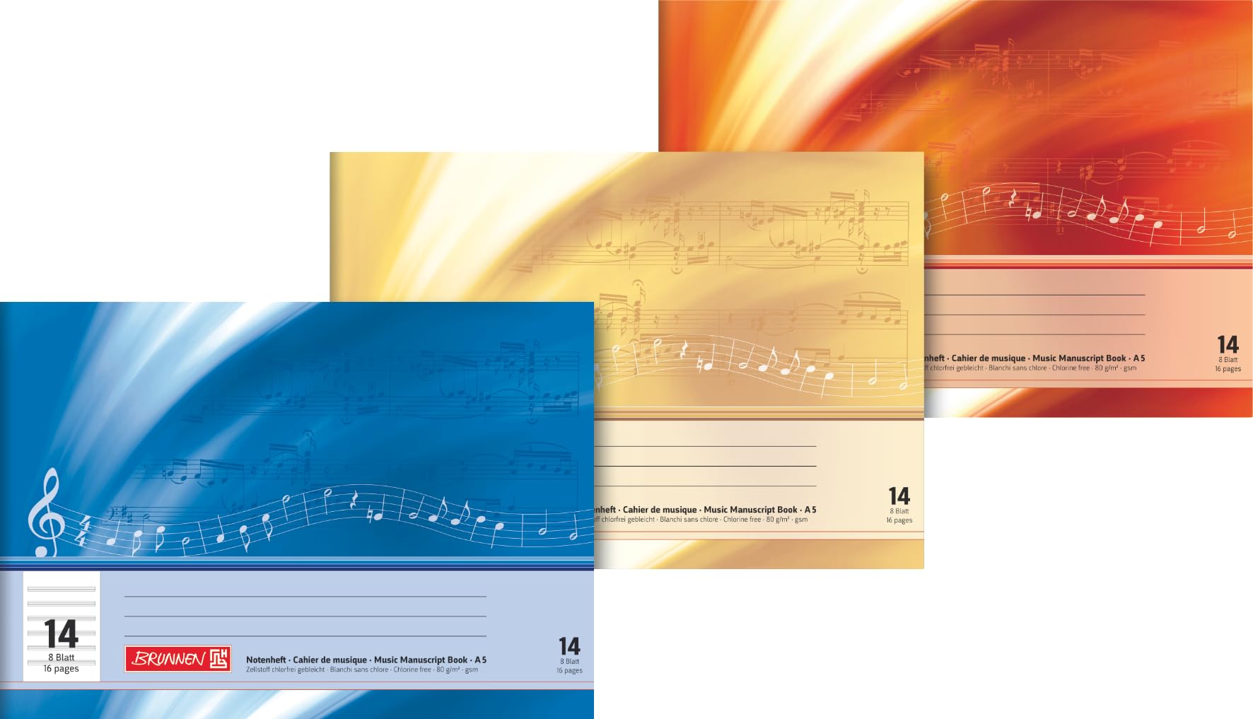 Brunnen 1046331 Sheet Music Notebook A5, 8 Sheets, Line Style 14, with Extra Pages