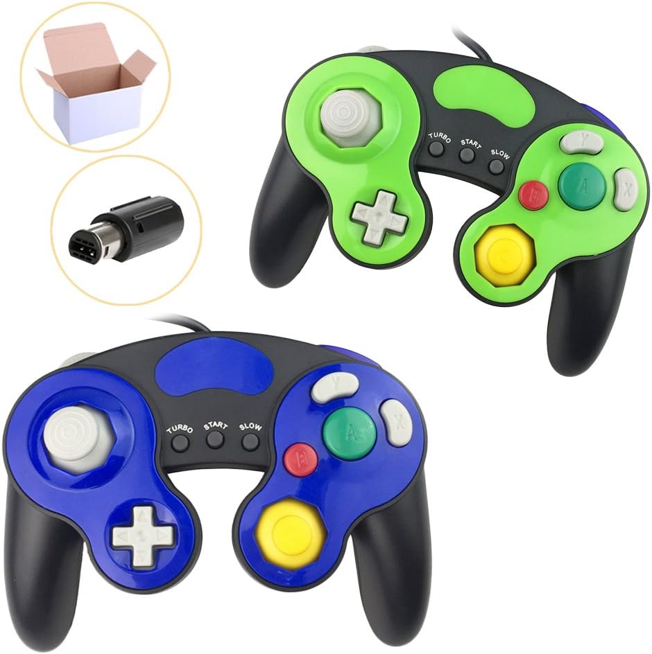 Poulep NGC Wired Controller for Wii Gamecube (Black Bule and Black Green)
