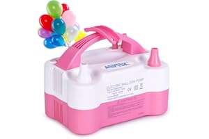 AGPtEK Electric Air Balloon Pump with Built-in Tying Tool, 110V 600W Pink and White Portable Dual Nozzle Inflator/Blower for Party Decoration with Tying Tool on Handle