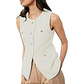 YEXPINE Women's Tweed Blazer Vest Sleeveless Button Front Casual Blazer Jackets Work Office Vest