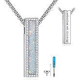 HKPATOP Cremation Urn Necklaces for Ashes Sterling Silver 3D Vertical Bar Memorial Pendant for Loved Ones Keepsake Cremation Jewelry Gifts for Women Men