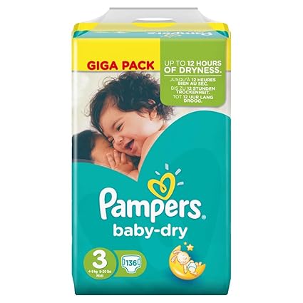 Pampers Baby Dry Größe 3 Midi 4-9kg Giga Pack 136 Windeln
