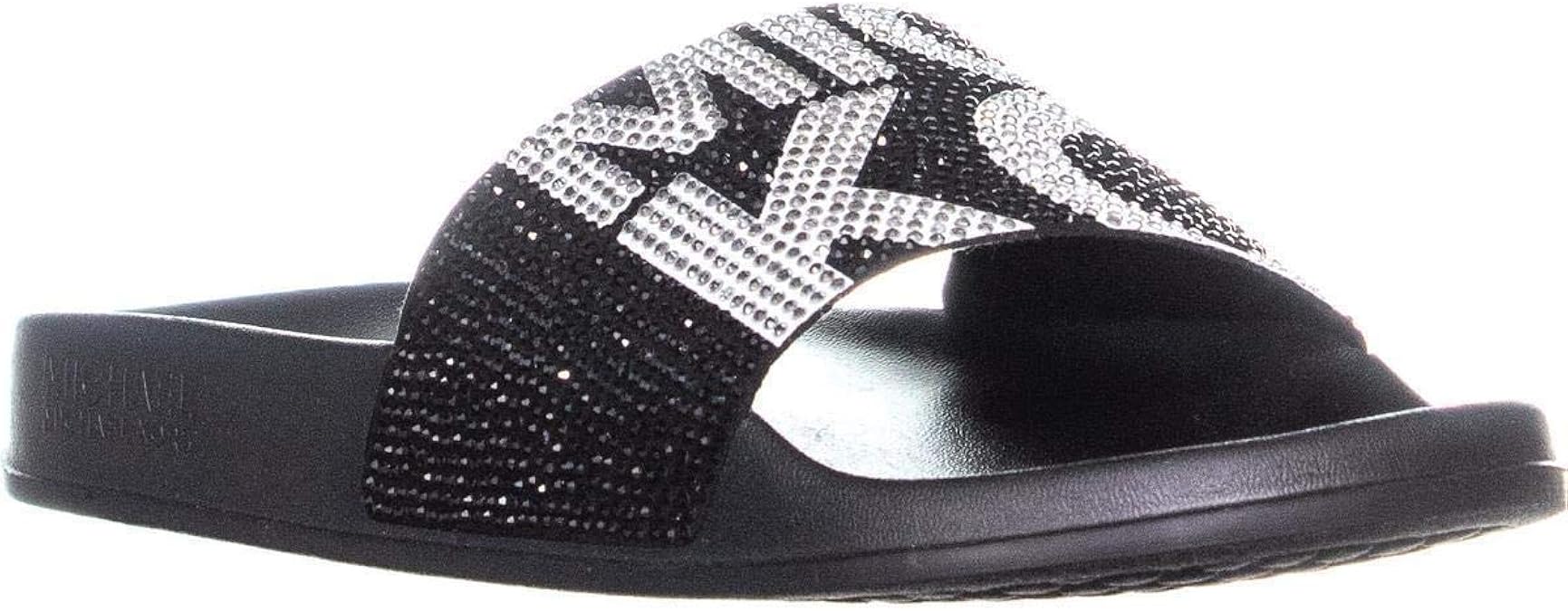 Amazon.com | Michael Michael Kors Womens Gilmore Rubber Open Toe Black/Optic White | Slides
