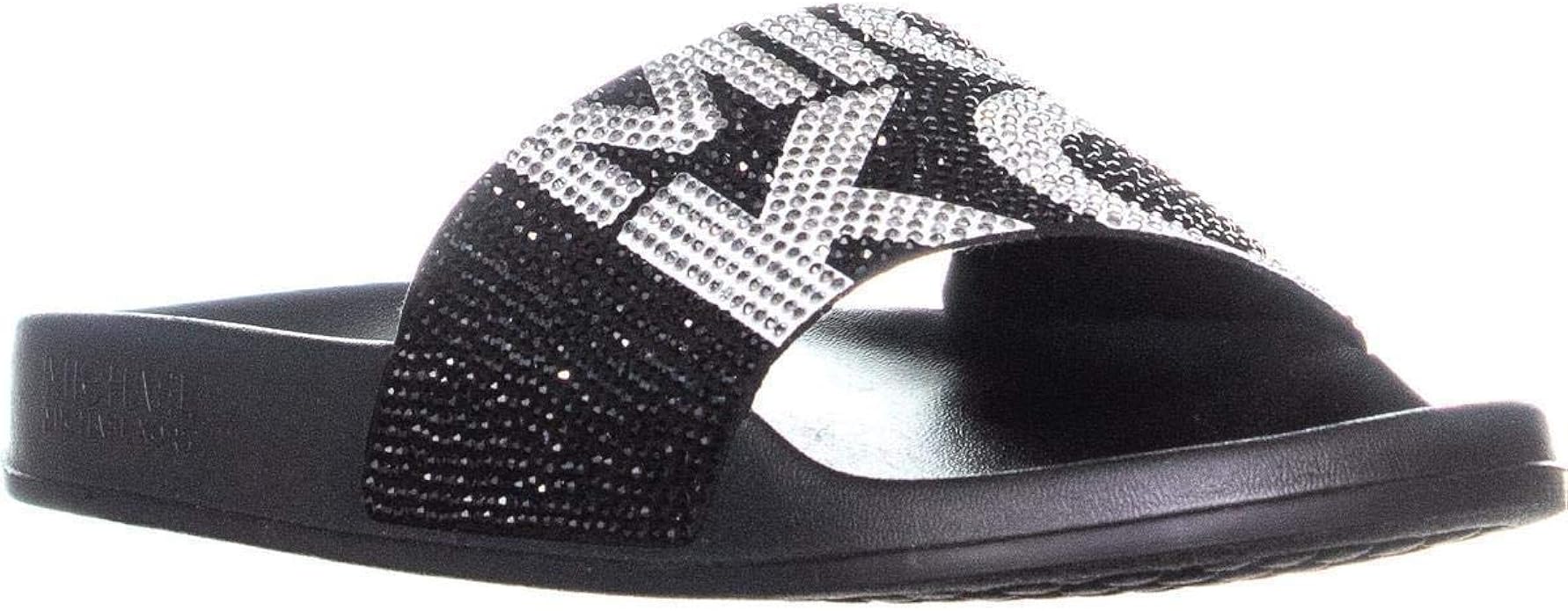 Amazon.com | Michael Michael Kors Womens Gilmore Rubber Open Toe Black/Optic White | Slides