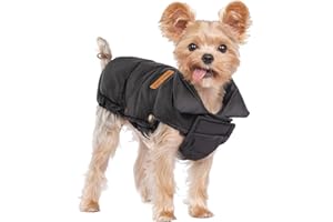 SPACE LION Dog Puffer Jacket, Down Winter Coat, Durable Outdoor Coat for Cold and Windy Conditions, Lightweight & Adjustable Fit Coats for Small Dogs, (Black, Size10/S)