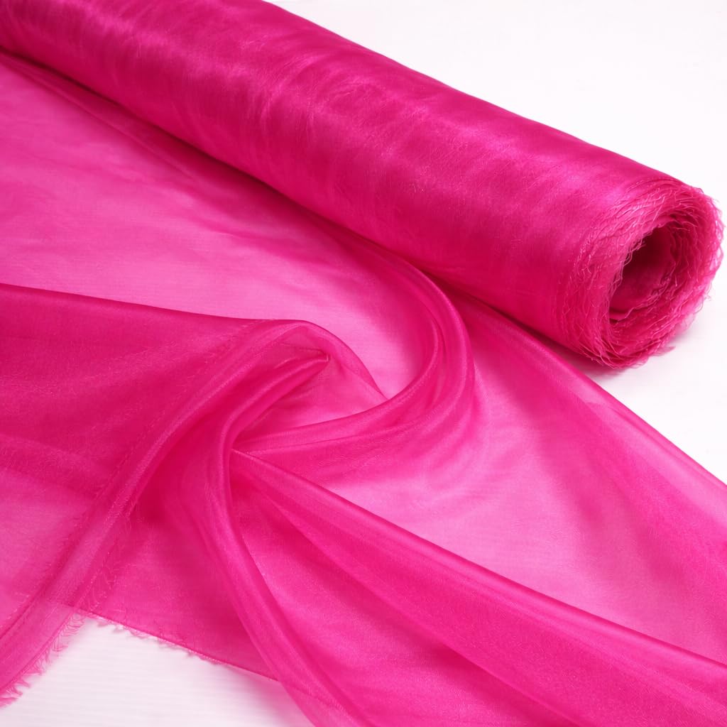 2 Meter Pack Cerise Plain Sheer Lightweight Organza Voile Drape Curtain, Wedding, Chair Sash Fabric 150cm Wide