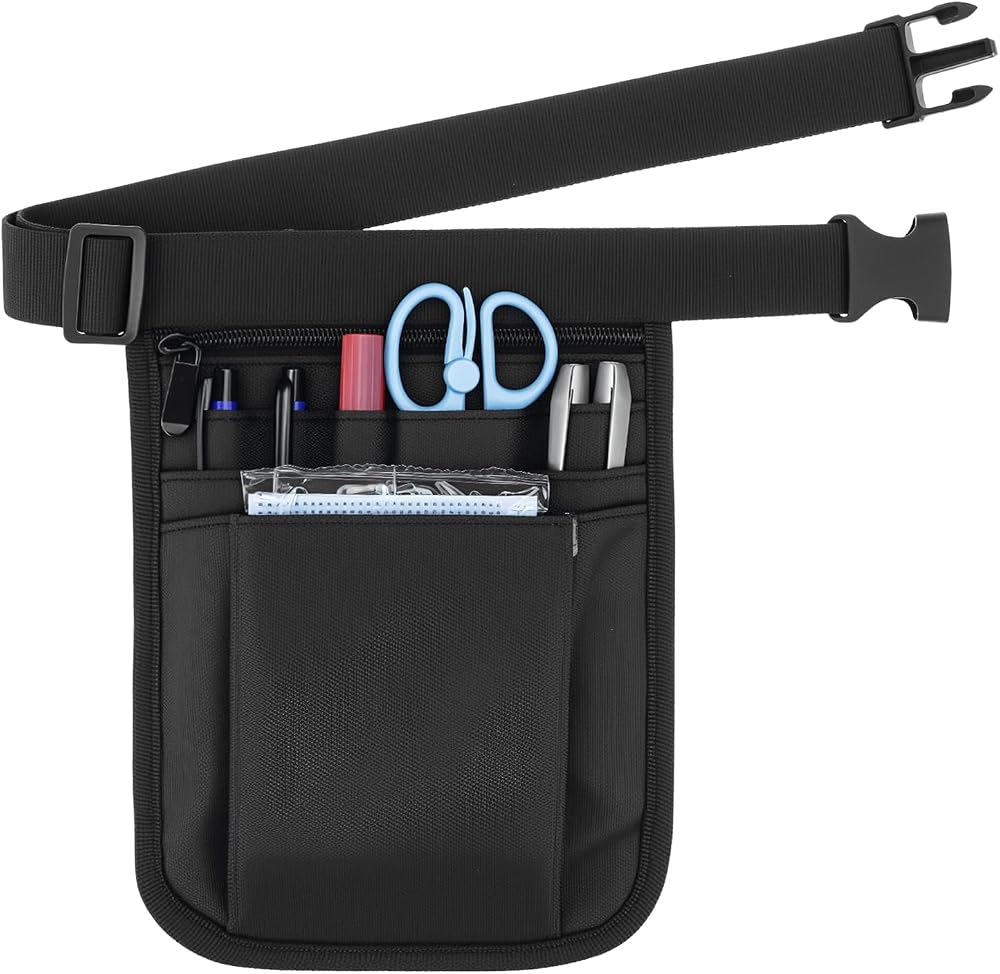 QWORK Nurse Waist Bag Pouch Organizer Medical Supplies Scissors Bandage Black