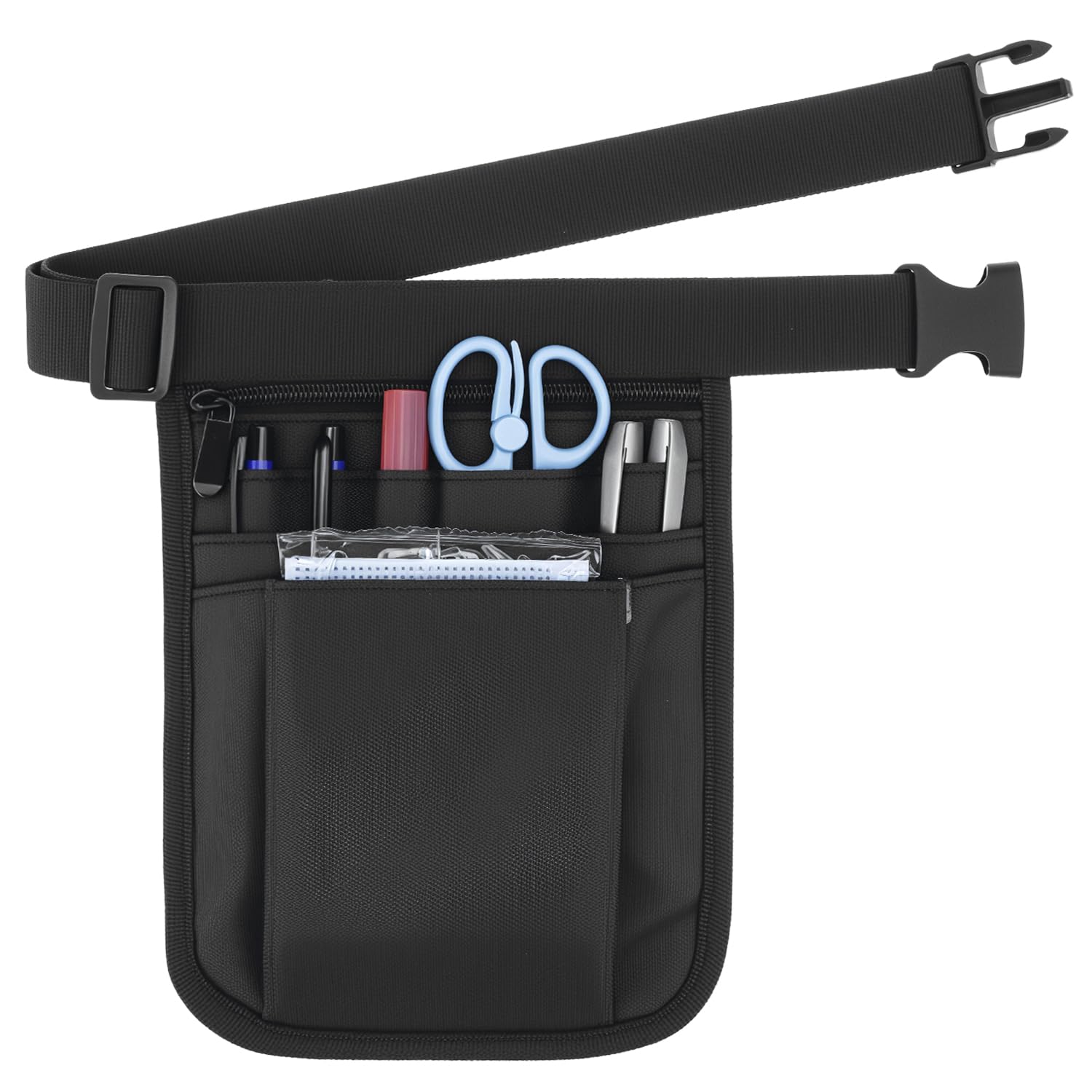 QWORK® Nurse Pouch Waist Bag, Multi Compartment Nursing Bag Pocket Belt Organizer for Medical Supplies Scissors Bandage, 10" x 7", Black