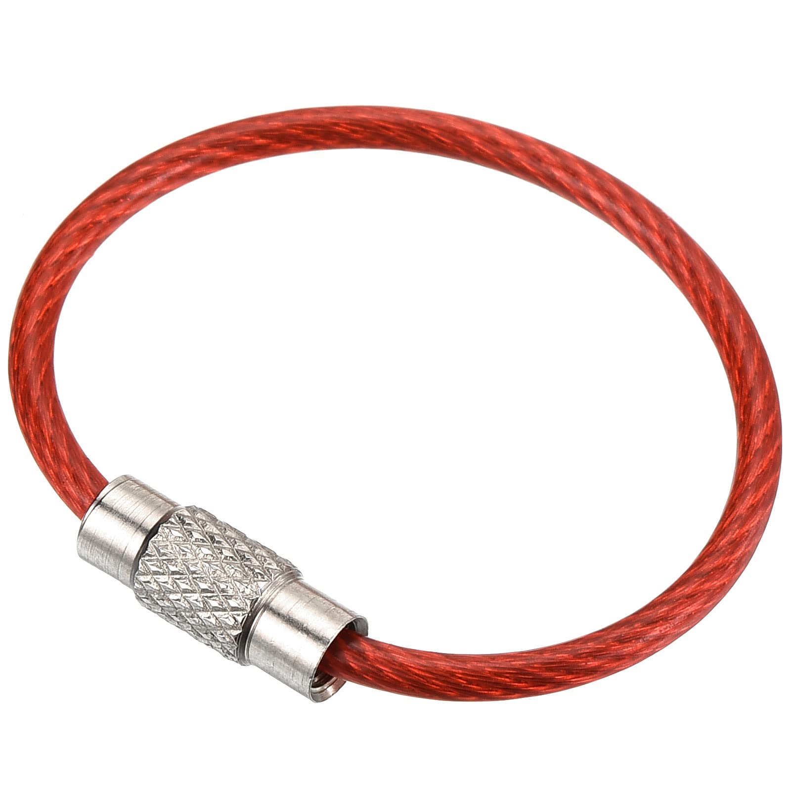 PATIKIL 3.5 Inch Length Wire Keychain Cable, 15 Pack Stainless Steel Key Ring Loop, Red