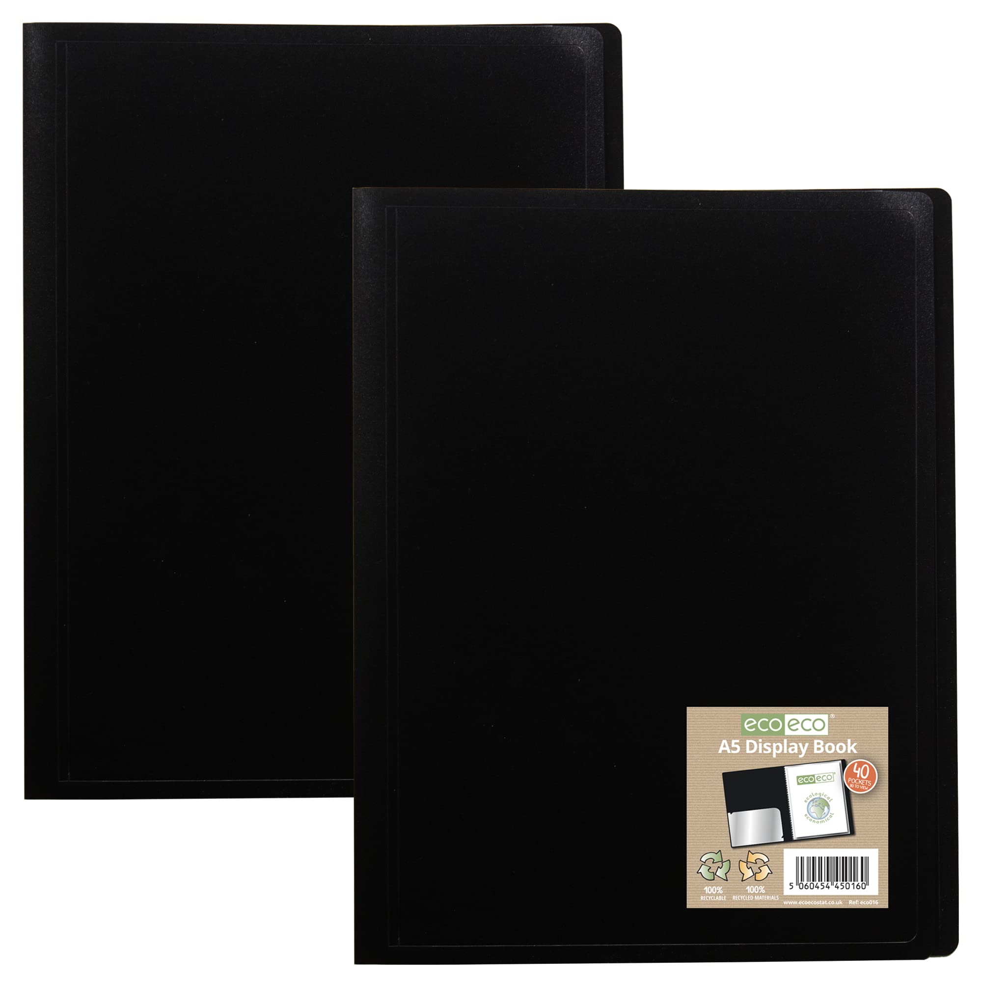 eco-eco A5 100% Recycled 40 Pocket Black Flexible Cover Portfolio Book Folder Display Book, eco016x2