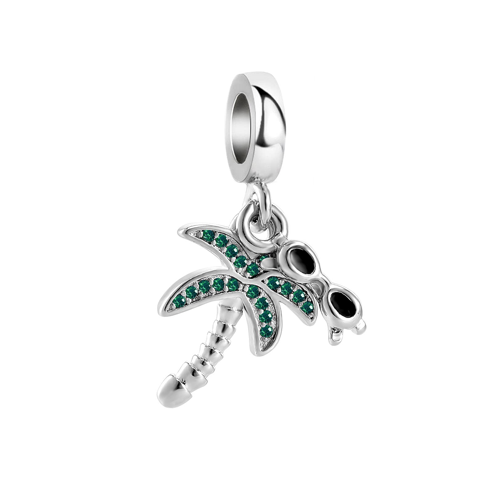 Sparkling Plam Tree Charm fits Pandora Charms Bracelet Sunglasses Dangle Birthday Jewellery Gift for Women Daughter Clear Green Cubic Zirconia Birthstone