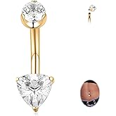 FUNLMO Belly Button Ring G23 Titanium Belly Button Piercing 14G Belly Ring Navel Piercing Jewelry Cubic Zirconia Navel Barbell Stud