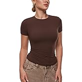 INLYRIC Women's Inbarely Ultra Short Sleeve Tops Crew Neck Double Lined Going Out Slim Fit T Shirts Summer Basic Tees