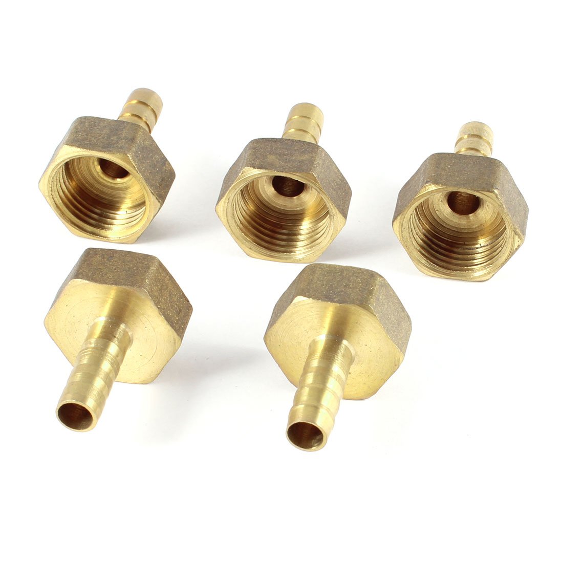 sourcing map 5 Pcs 1/2PT Female Thread to 8mm Air Hose Barb Brass Straight Coupler Fitting