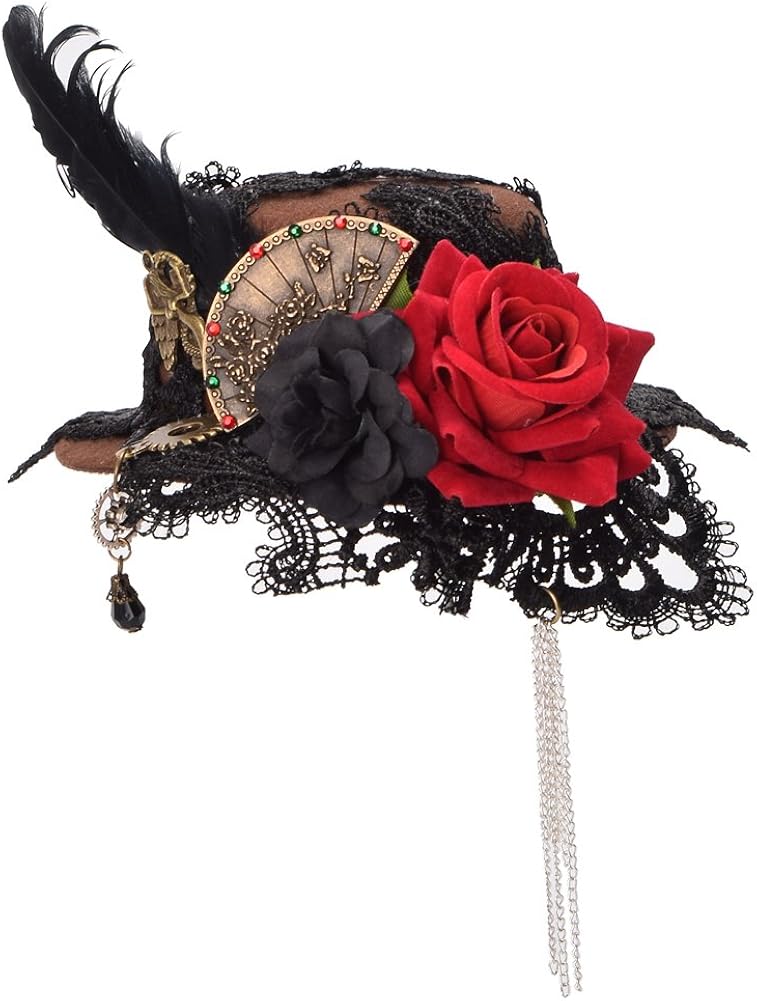 BLEBLESSUME Victorian Steampunk Women Mini Top Hat Hair Clip (D), 5 1/2