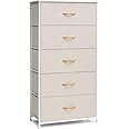 Crestlive Products Vertical Dresser Storage Tower - Sturdy Steel Frame, Wood Top, Easy Pull Fabric Bins - Wide Organizer Unit for Bedroom, Hallway, Entryway, Closets - 5 Drawers(Beige)