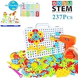 237 Pieces Electric DIY Drill Educational Set, STEM Learning Toys, 3D Construction Engineering Building Blocks for Boys and Girls Ages 3 4 5 6 7 8 9 10 Year Old, Creative Games and Fun Activity