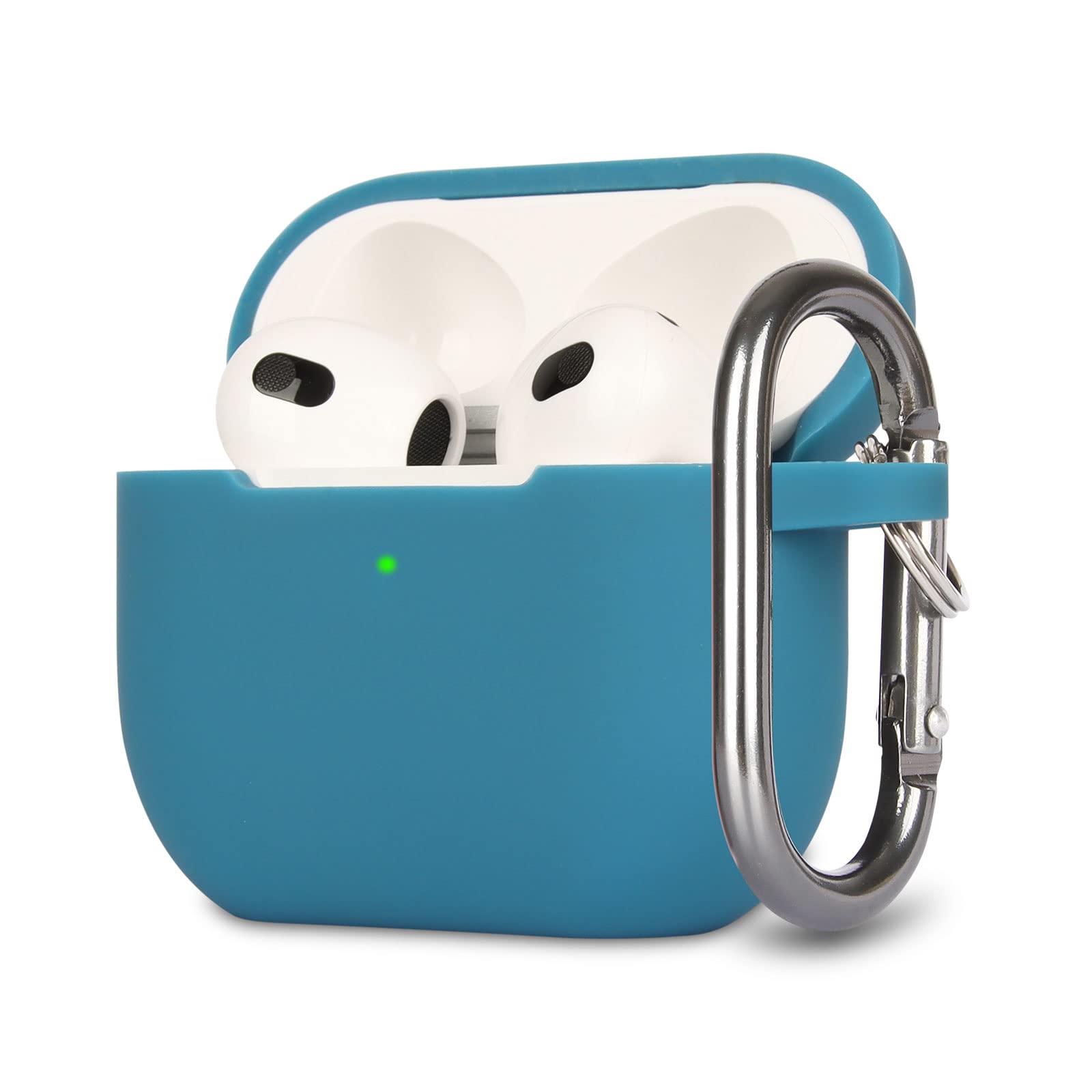 KOKOKA Case Cover Compatible with Airpods 3, Soft Silicone Skin Case Cover Shock-Absorbing Protective Case for Airpods 3rd Generation with Carabiner, Front LED Visible, Sea Blue