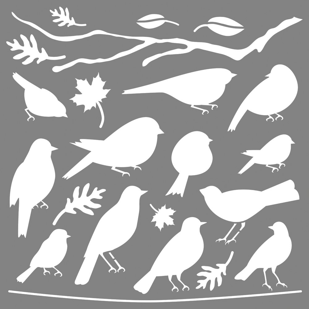 Rayher Mask Stencil for Crafts and Painting, Reusable Silk Screen Template with Various Bird Designs, 30.5x30.5cm, 38972000