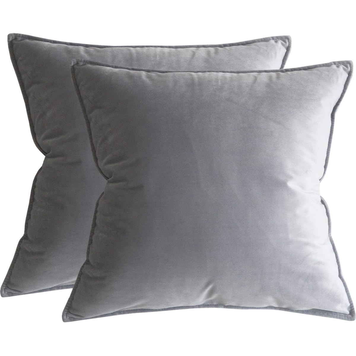 Lutanky Light Grey Velvet Cushion Covers 45cm x 45cm Decorative Square Throw Pillow Covers (Pack of 2) Soft Piped Pillowcases for Sofa Bedroom with Invisible Zipper 18 x 18 Inch — image 1