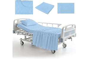 Lounsweer 3 Piece Waterproof Hospital Bed Sheet Set for Home and Hospital Use, 1 Flat 105'' x 60'', 1 Fitted 36" x 80" x 12", 1 Pillowcase 29.92'' x 19.69''(Blue)
