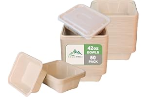 Kaderron 42 oz 50 Pack Large Paper Bowls with Lids, Disposable Bowls Bulk Leakproof and Microwave Safe for Hot/Cold Use (42OZ-50PACK)