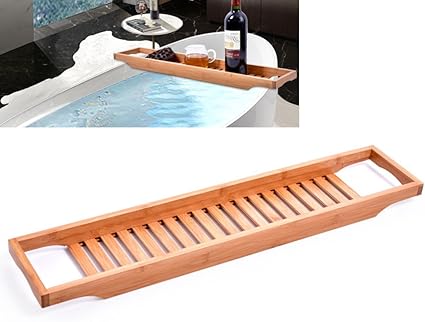 Ounona Planche De Bain De Baignoire En Bambou Bain Kuip Caddy Tub Tray Organiseur Rangement Robuste Pour Baignoire Amazon Fr Cuisine Maison