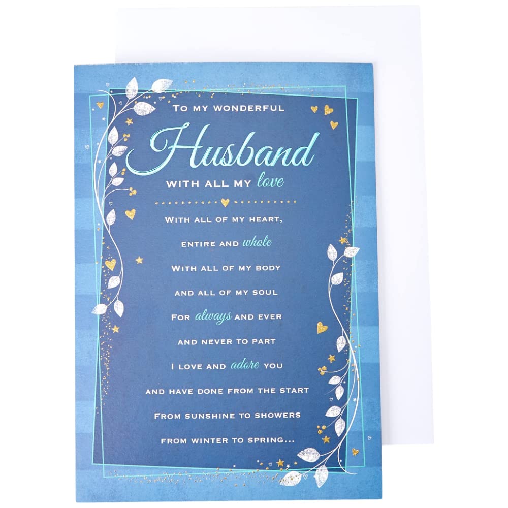 Piccadilly Greetings Heartfelt Wishes Sentimental Birthday Card Husband - Regal Publishing, Blue, 9 x 6 inches