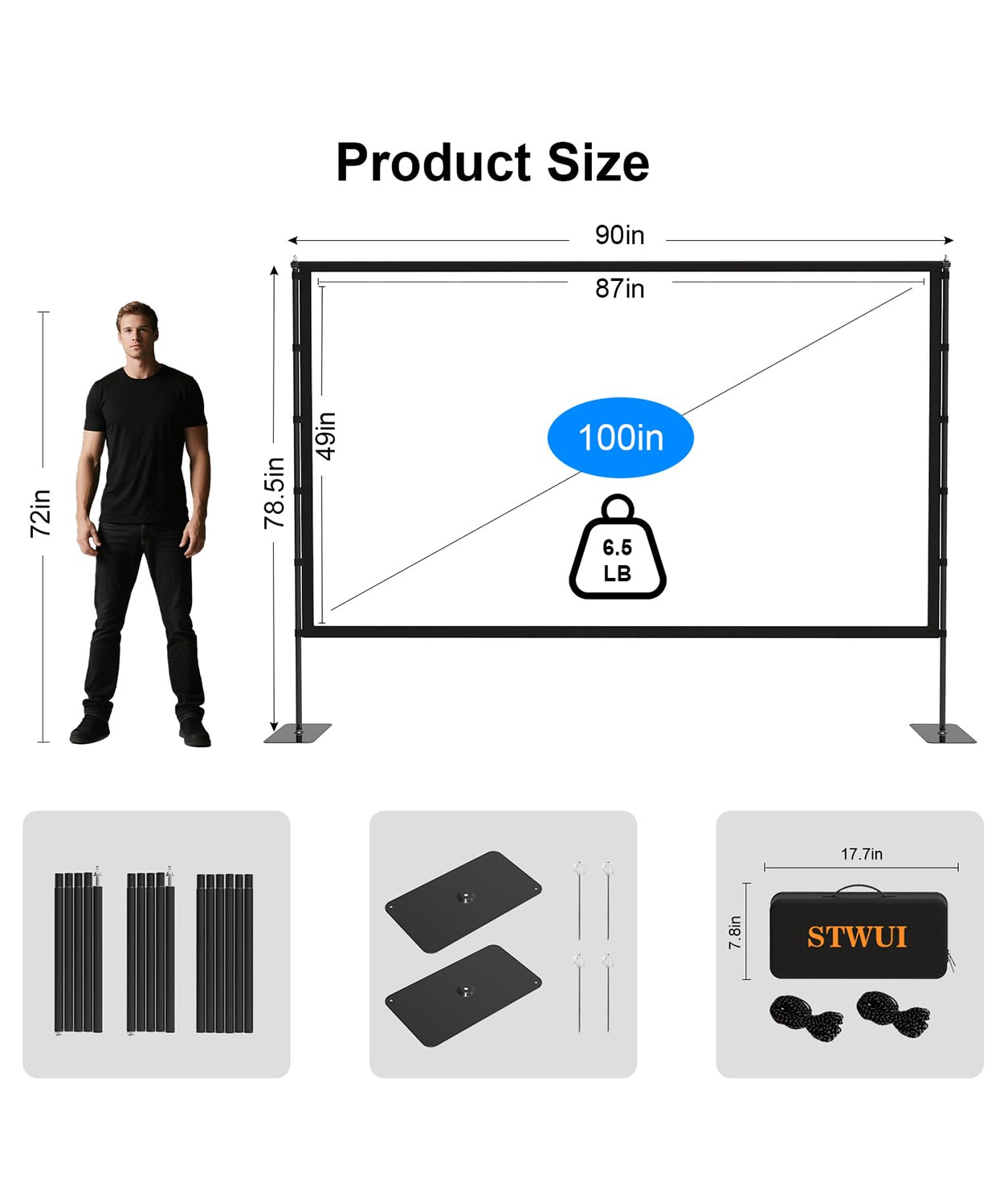 Projector Screen with Stand - 100 Inch Outdoor Projector Screen Portable Projector Screens 16:9 4K HD Outdoor Movie Screen with Carry Bag Can Enioy Home Theater Projection Screen