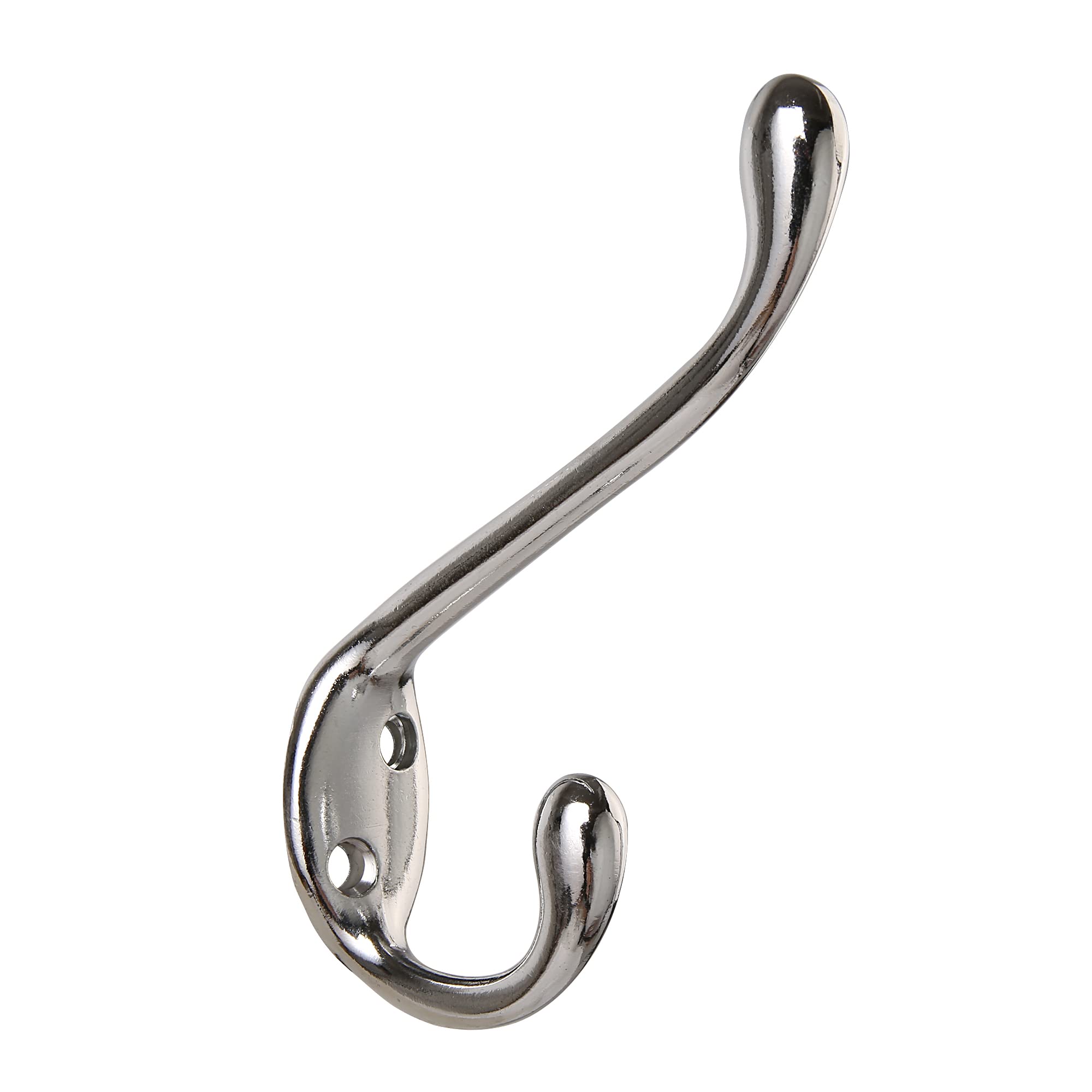 HASWARE 6 PCS Double Prong Robe Hook, Dual Coat Hooks with 12 Pieces Screws Antique Wall Mounted Hooks Robe Vintage Hooks Hangers Large Heavy Duty for Hat Clothes Hanger Towel Keys (Chrome)