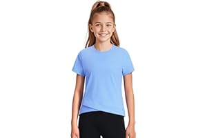 JOCMIC Girls Athletic Shirts Short Sleeve, Quick Dry Tshirt Fitted Tops for Cheer Dance Tennis