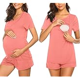 Ekouaer Maternity Pajamas Nursing Pjs for Breastfeeding Shirt and Adjustable Maternity Short Postpartum Sleepwear