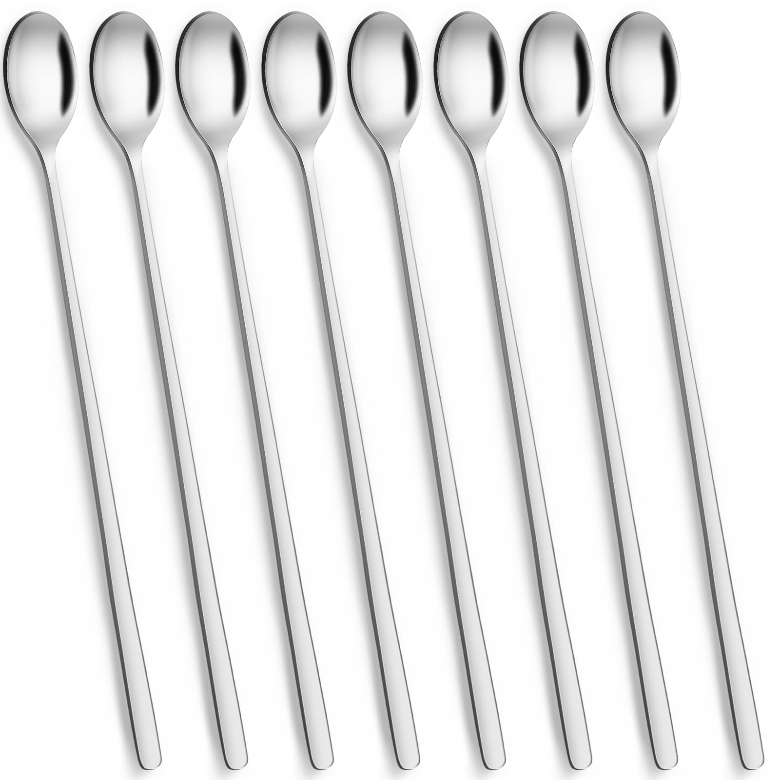 Amfun Latte Spoons Long Handle Teaspoons Set of 8, Ice Cream Stirring Spoon, Stainless Steel Coffee Spoons,Ideal for iced Coffee Dessert Tea Sundae Milk Shake Ice Cream Cool Drinking-9.4 inch