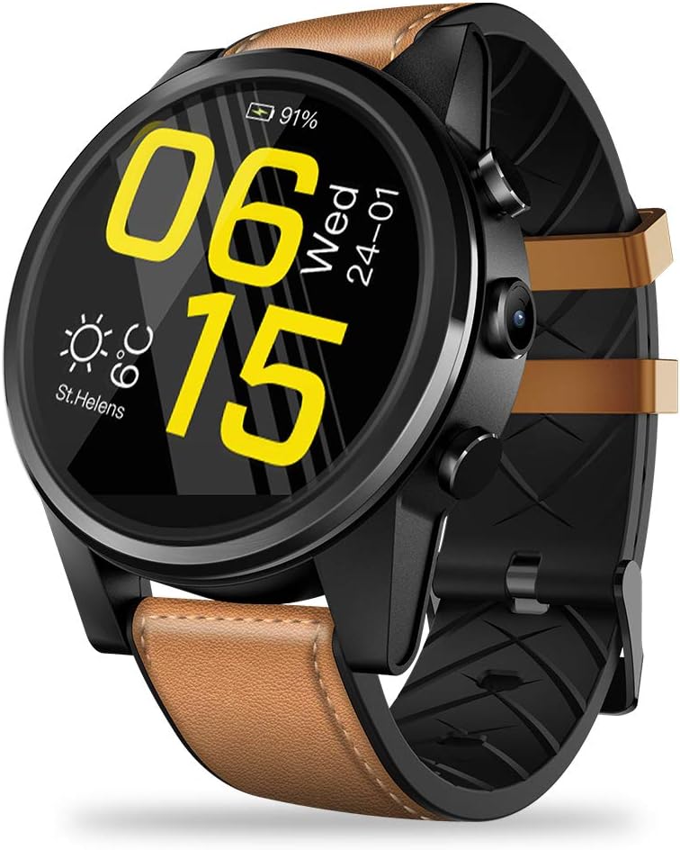 ZMCY Zeblaze Thor 4 PRO Smart Watch,1.6 inch LTPS Crystal Display GPS GLONASS Quad Core 16GB ROM Bluetooth 5.0MP Camera 600mAh Smart Watch Compatible with Android and iOS,Brown