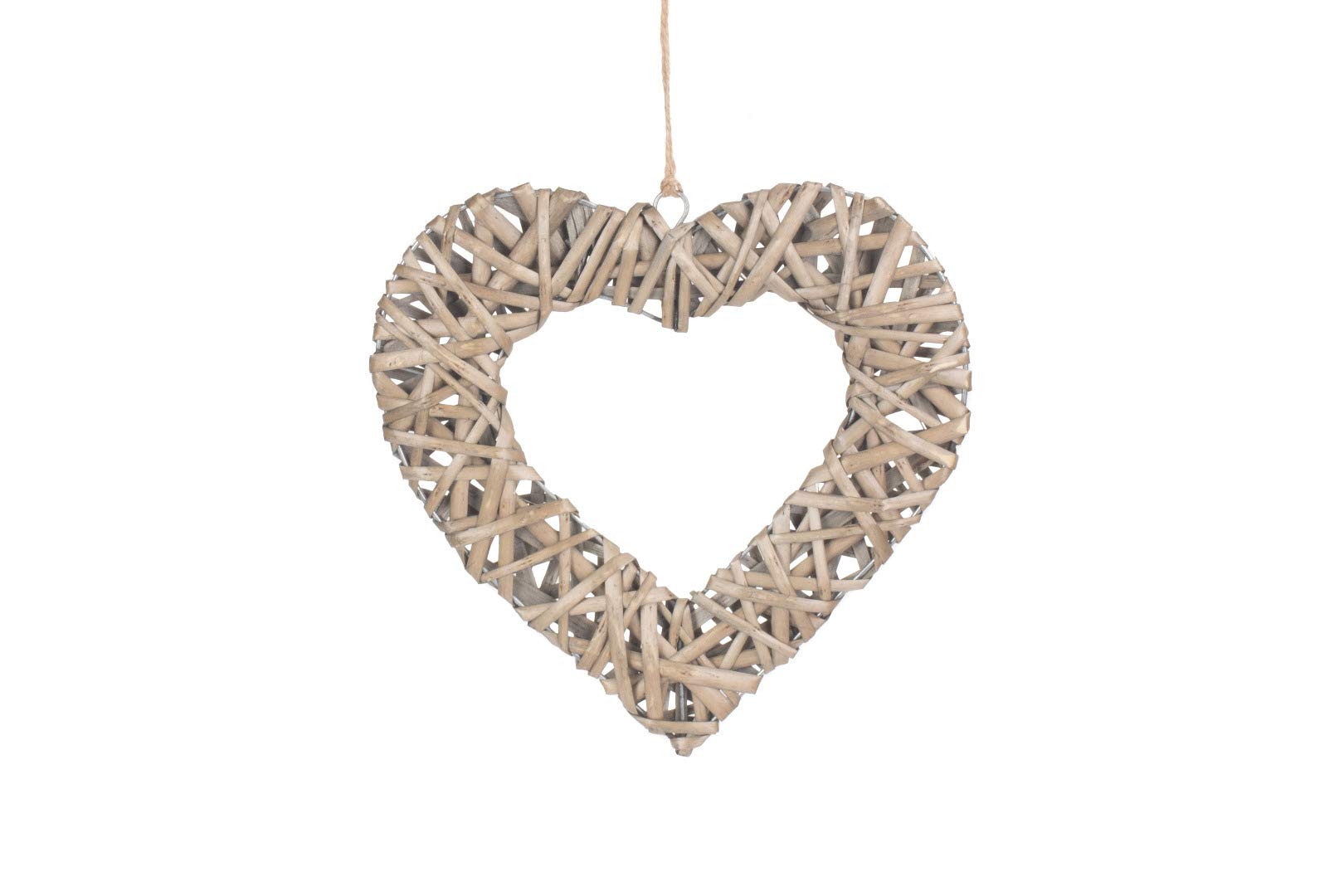 Antique Wash Willow Flat Open Hanging Heart Wreath - Medium