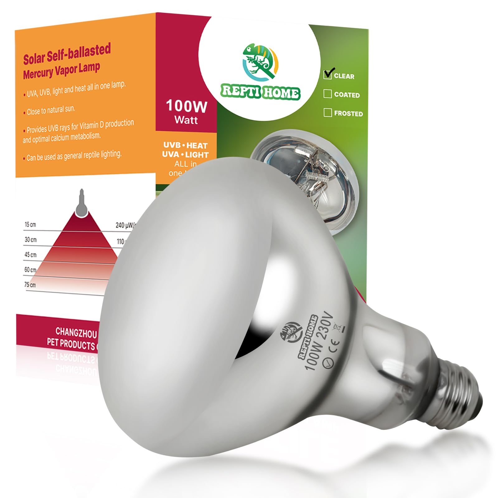 REPTI HOME Reptile UVA UVB Light, 100W UVB Basking Heat Lamp for Reptile, Vivarium Heat Light for Tortoise, Turtle, Puppy, Frog, Chick, Lizard