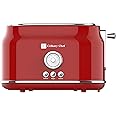 CULINARY CHEF CCTO102-RED, 2 Slice Toaster, Retro Style, Wide Slot for Bread, English Muffins, Croissants, and Bagels, 6 Adjustable Toast Settings, Cancel and Defrost, 900w, Red