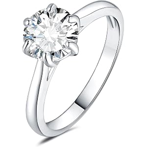 JewelryPalace Classic 0.5-2ct Round Cut Moissanite Solitaire Engagement Rings for Women, 14K White Yellow Rose Gold Plated 92