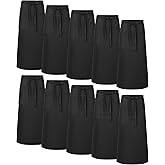 Xtinmee 10 Pcs Bistro Aprons Two Pockets 32 Inch Waterproof Half Waist Black Bistro Apron with Extra Long Waist Ties for Unisex Adult Front-of-house Staff