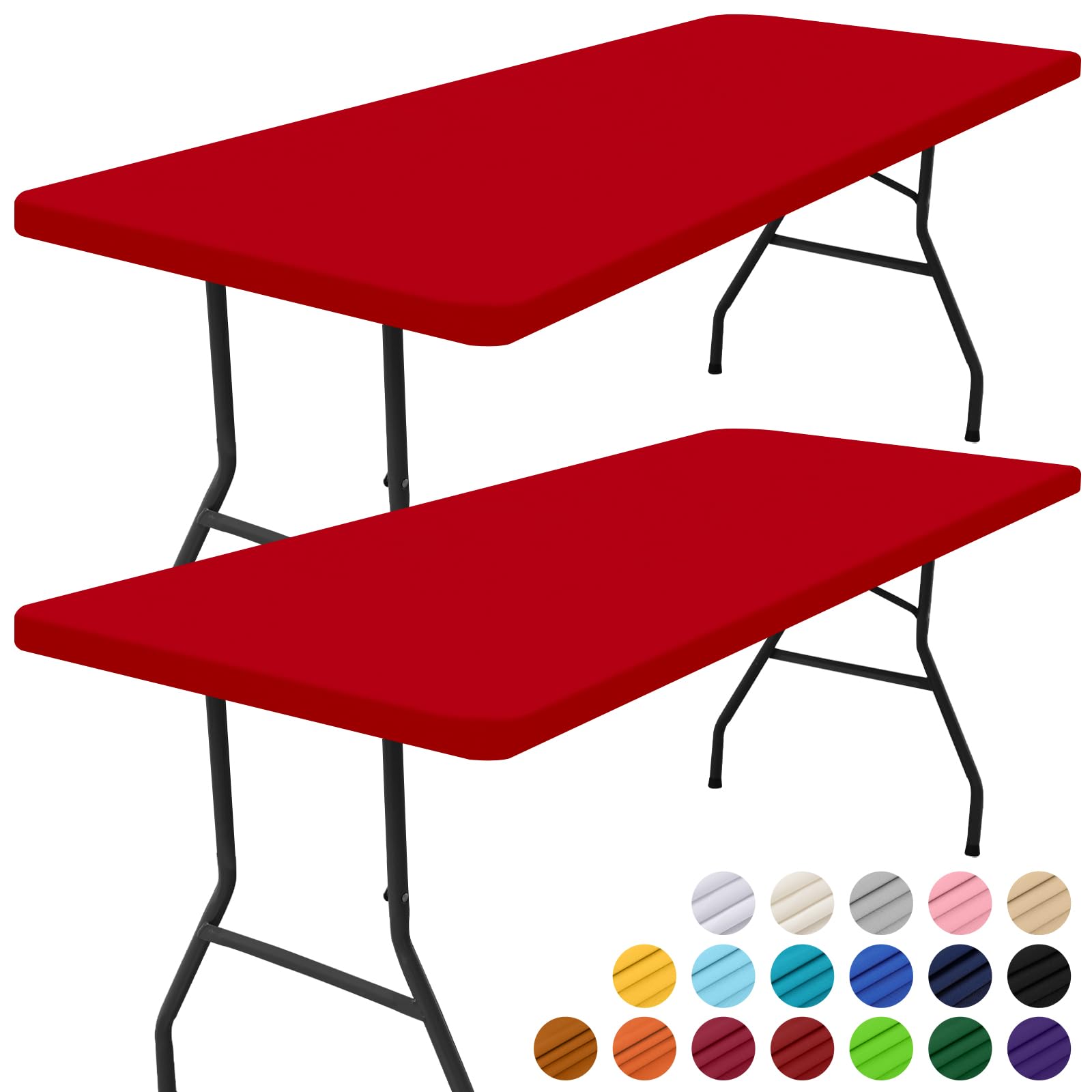 Smiry 2 Pack Rectangle Picnic Table Cloth, Waterproof Elastic Fitted Tablecloths, Washable Polyester Rectangular Patio Table Cover for Camping, Indoor and Outdoor (Red, 30"x96") Image