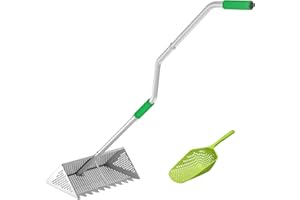 Evcitn Sand Flea Rake Pro | Aluminium Sand Fleas Rake for Beach | Ergonomic Handle |16’’ Basket with Sharp Teeth | Heavy Duty Sand Sifter for The Beach | Sand Rake for Beach Include Sand Scoop
