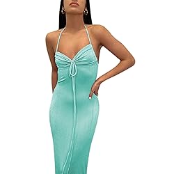 RARITYUS Women Sexy Backless Ruched Maxi Dress