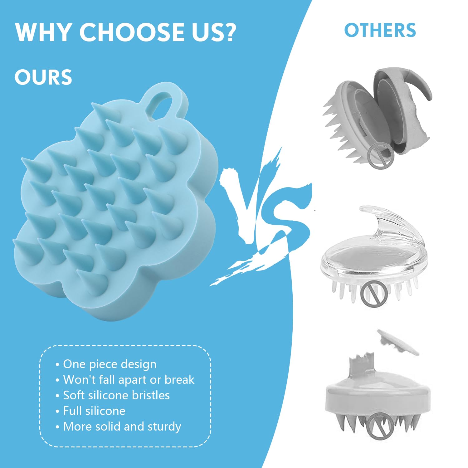 Silicone Massager Hair Brush, Ntegrated Silicone Design, Hair Scrubber with Soft Silicone Bristles for Shower, Dandruff Removal & Relax Scalp, Wet Dry Shampoo Brush Fit for Men, Women & Kids(Blue)